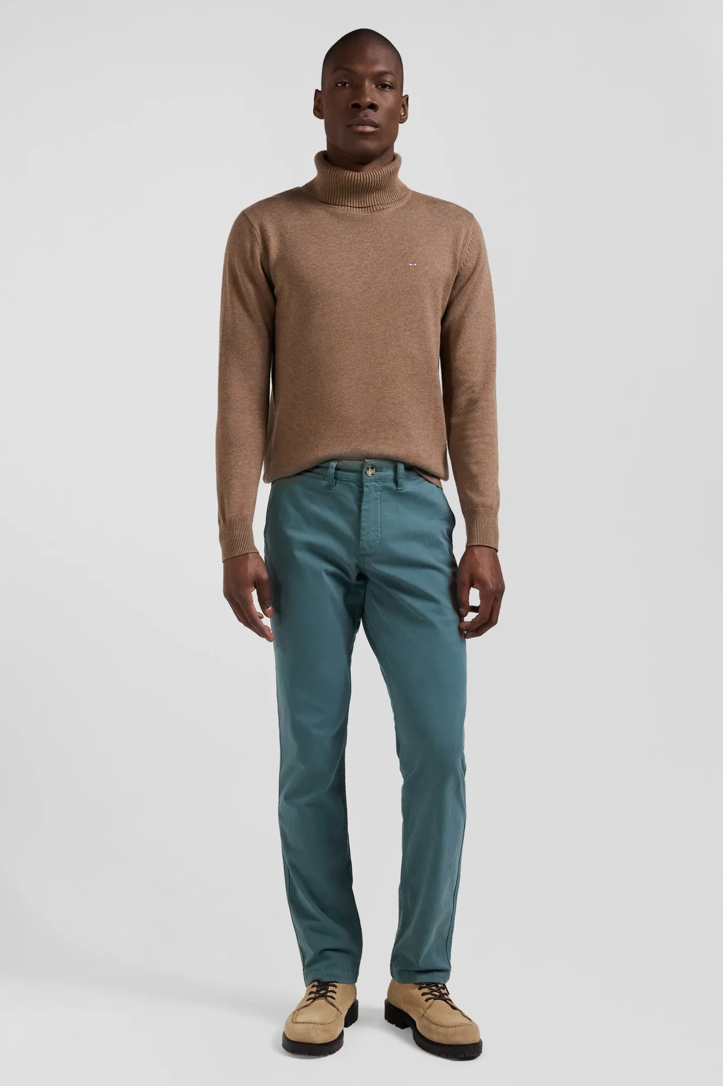 Pantalon chino vert en gabardine de coton stretch coupe Regular