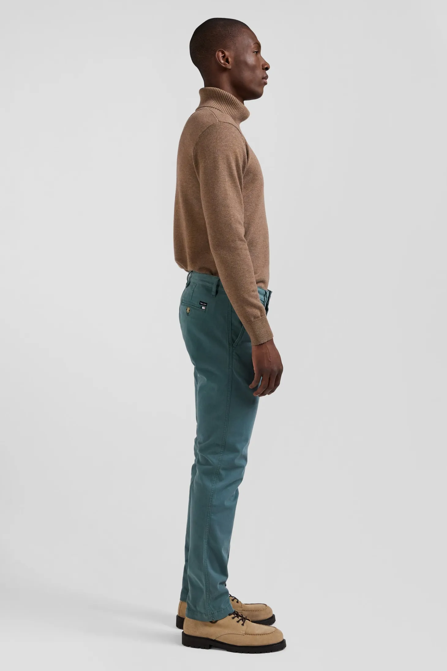 Pantalon chino vert en gabardine de coton stretch coupe Regular