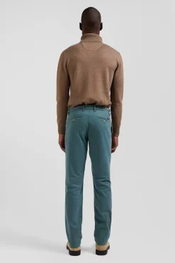 Pantalon chino vert en gabardine de coton stretch coupe Regular