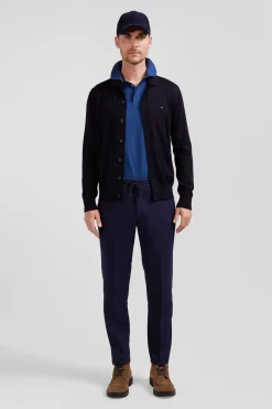 Pantalon en laine mélangée taille élastique marine coupe Modern