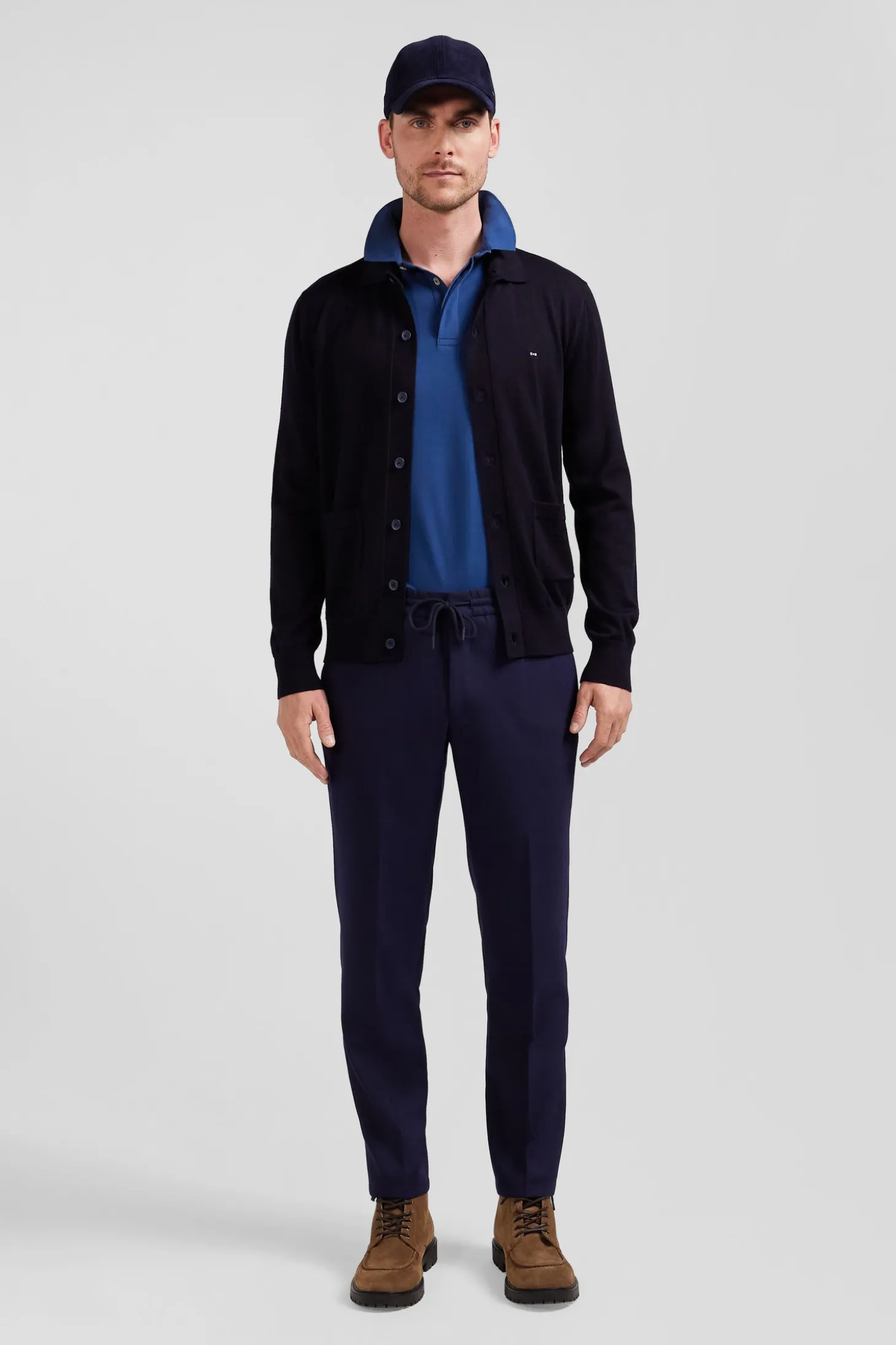 Pantalon en laine mélangée taille élastique marine coupe Modern