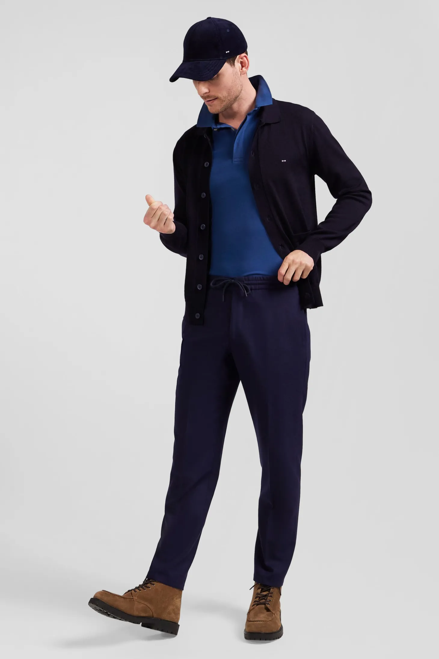 Pantalon en laine mélangée taille élastique marine coupe Modern