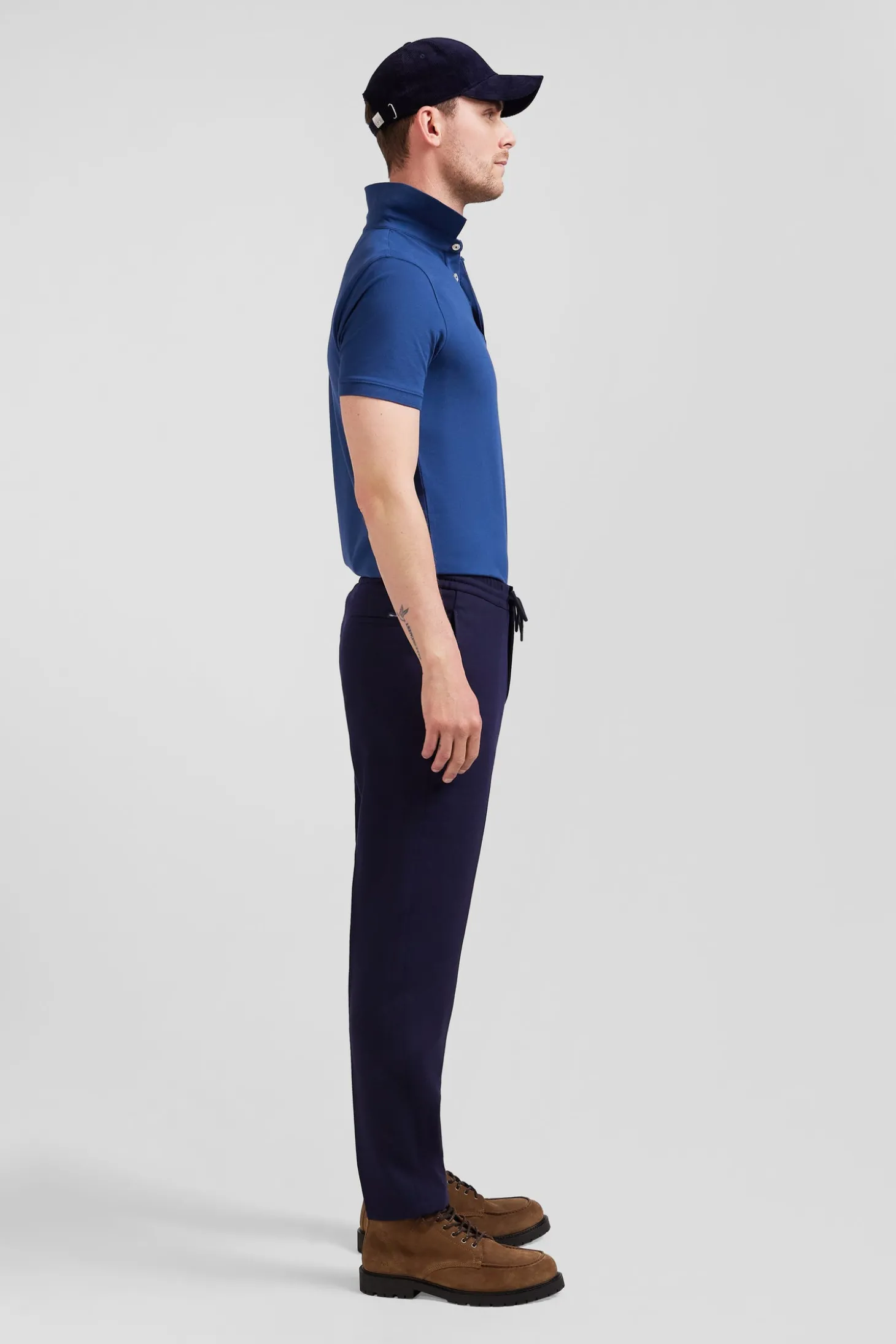 Pantalon en laine mélangée taille élastique marine coupe Modern