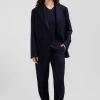 Pantalon en laine rayé bleu marine coupe Modern