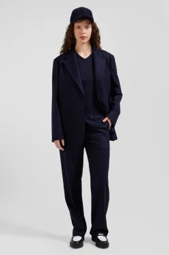 Pantalon en laine rayé bleu marine coupe Modern