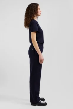 Pantalon en laine rayé bleu marine coupe Modern