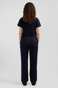 Pantalon en laine rayé bleu marine coupe Modern