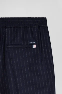 Pantalon en laine rayé bleu marine coupe Modern