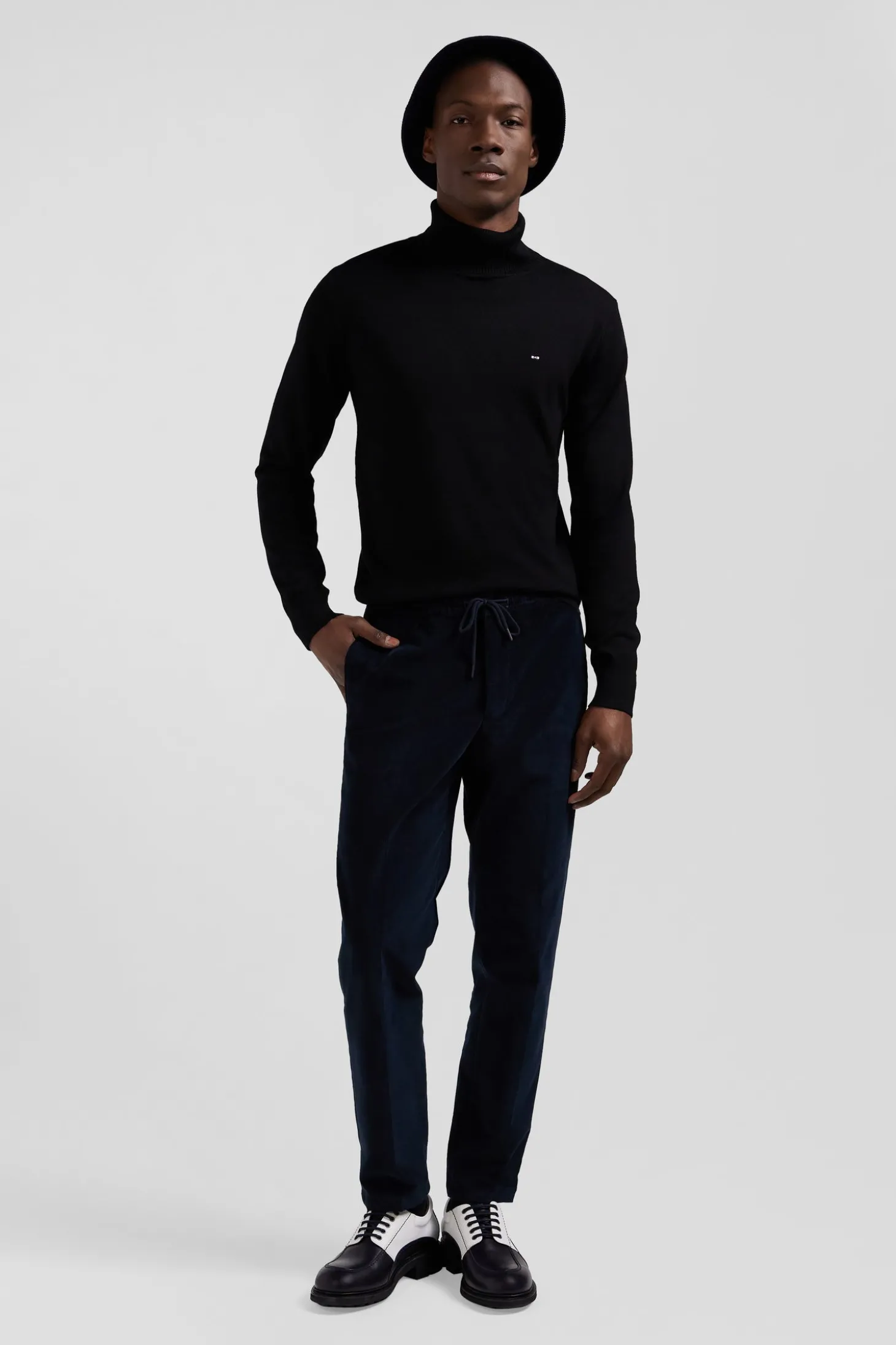 Pantalon en velours côtelé bleu marine taille élastiquée coupe Modern