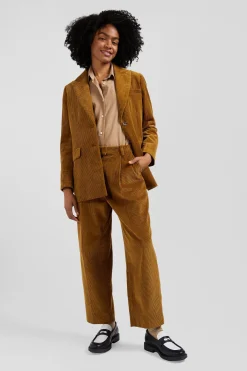 Pantalon en velours côtelé camel à carreaux coupe Modern