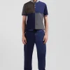 Pantalon jogging en coton mélangé bicolore bleu marine coupe Regular