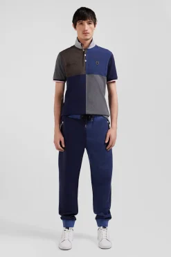 Pantalon jogging en coton mélangé bicolore bleu marine coupe Regular