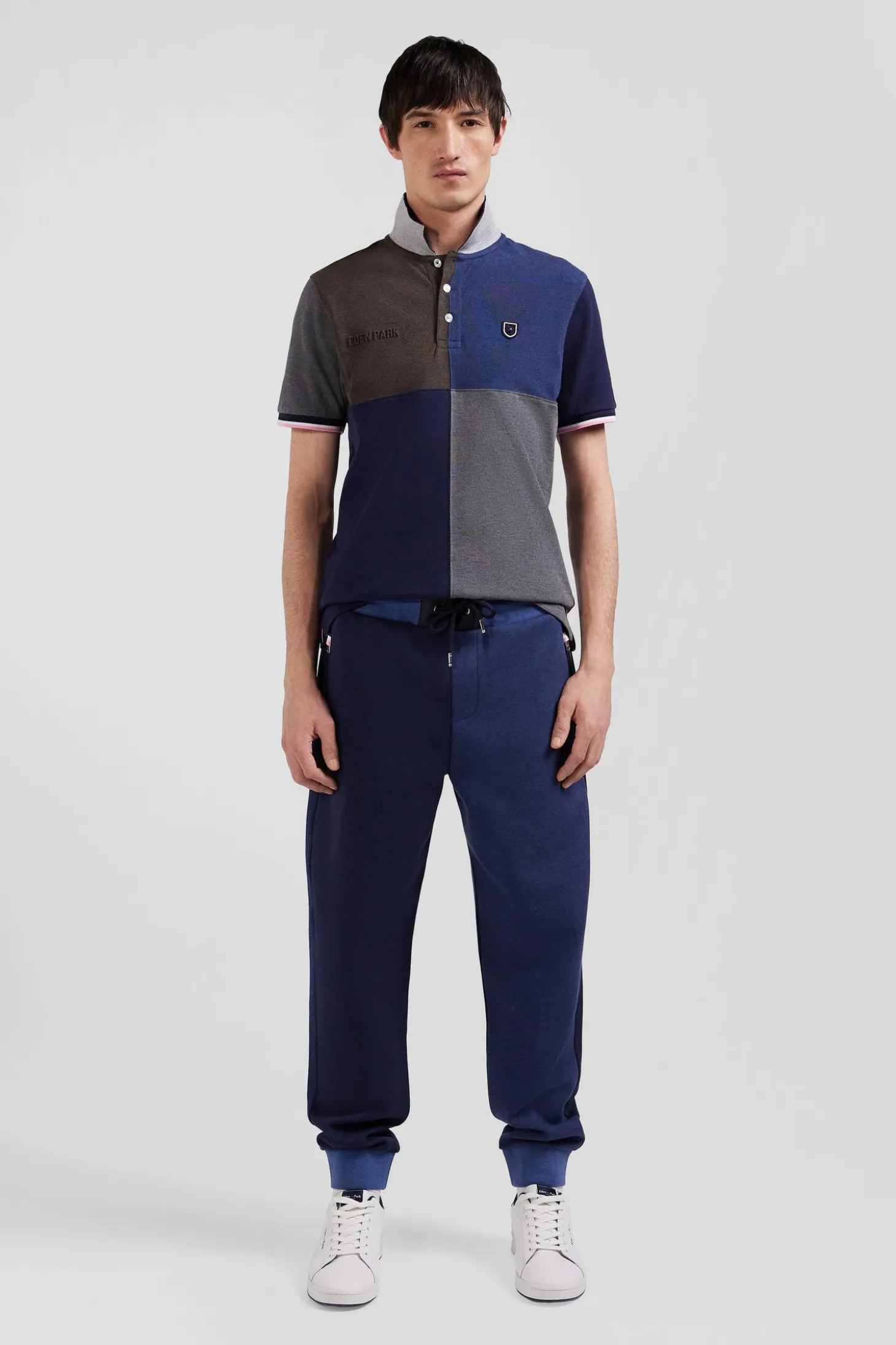 Pantalon jogging en coton mélangé bicolore bleu marine coupe Regular