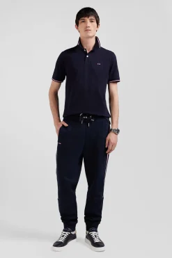 Pantalon jogging en coton mélangé bleu marine galon rayé coupe Regular