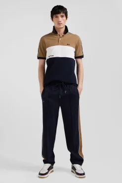 Pantalon jogging en coton mélangé camel coupe Regular passepoil jambes
