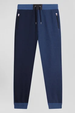 Pantalon jogging en coton mélangé bicolore bleu marine coupe Regular