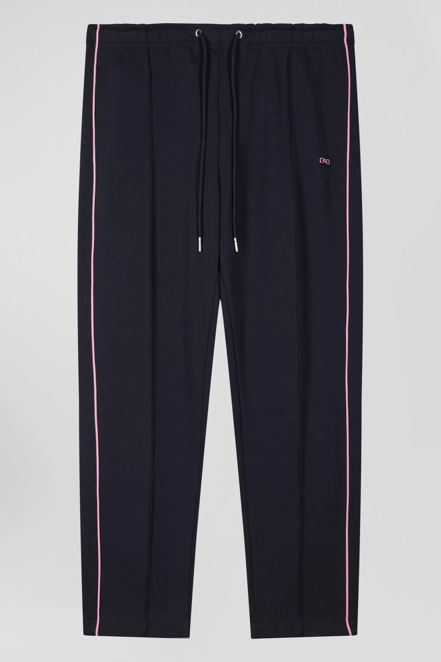Pantalon jogging en coton mélangé bleu marine coupe Regular passepoil rose
