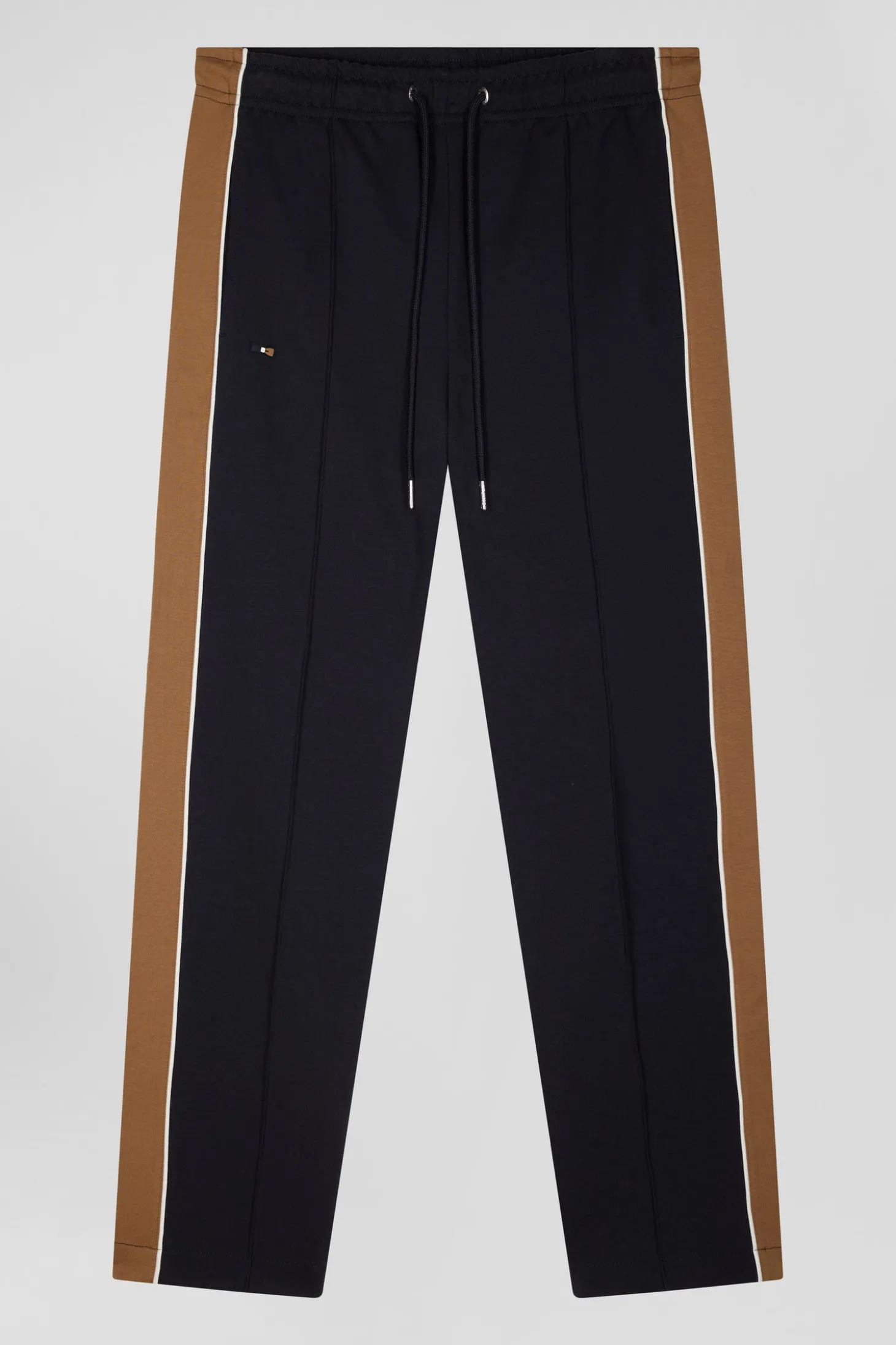 Pantalon jogging en coton mélangé camel coupe Regular passepoil jambes
