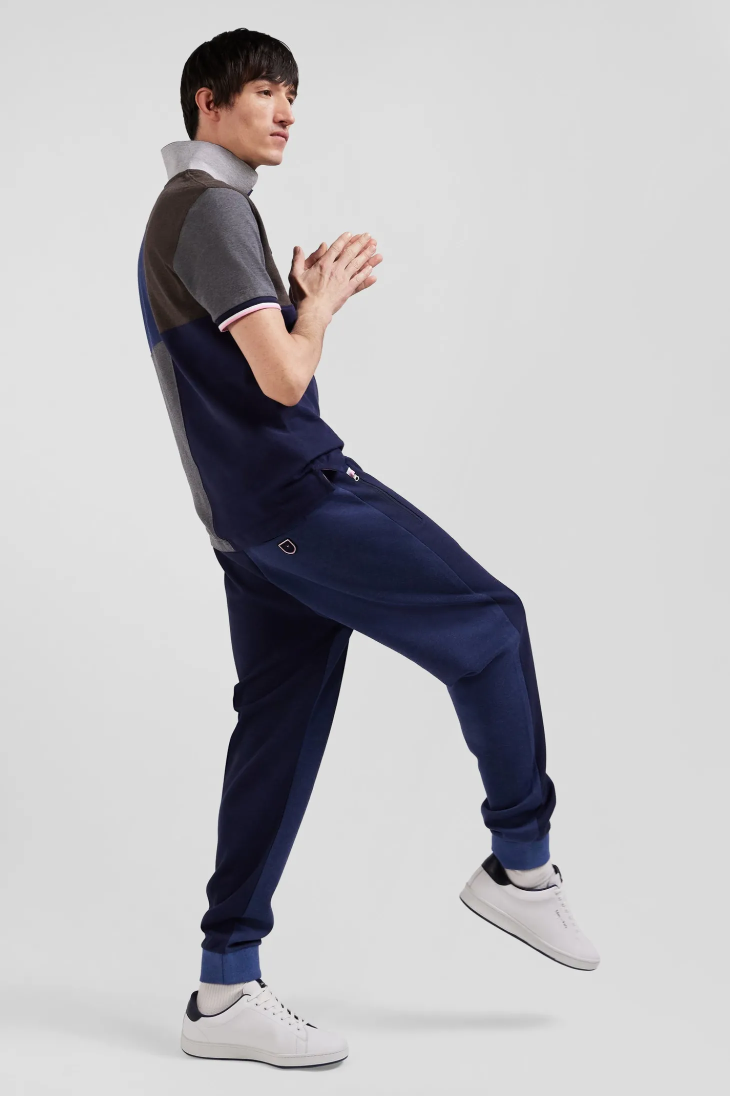Pantalon jogging en coton mélangé bicolore bleu marine coupe Regular