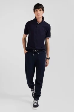 Pantalon jogging en coton mélangé bleu marine galon rayé coupe Regular