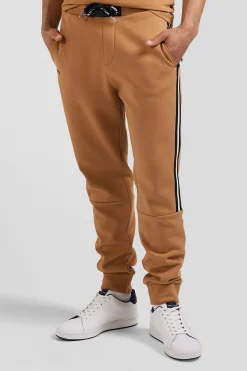 Pantalon jogging en coton mélangé camel galon rayé coupe Regular