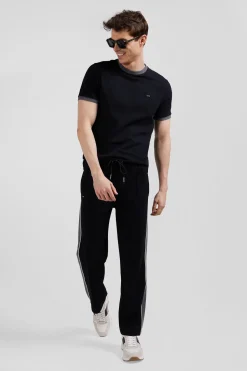 Pantalon jogging en coton mélangé noir coupe Regular passepoil jambes