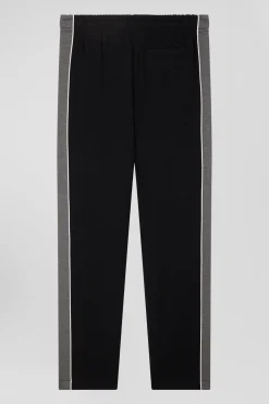 Pantalon jogging en coton mélangé noir coupe Regular passepoil jambes