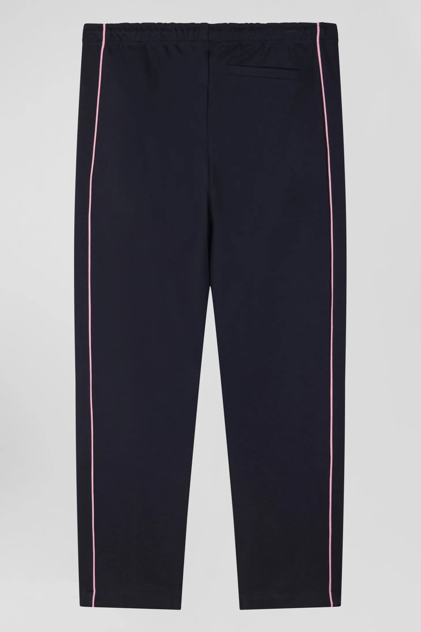 Pantalon jogging en coton mélangé bleu marine coupe Regular passepoil rose