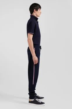 Pantalon jogging en coton mélangé bleu marine galon rayé coupe Regular