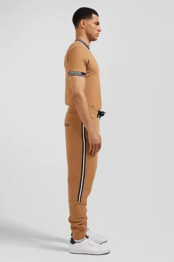 Pantalon jogging en coton mélangé camel galon rayé coupe Regular