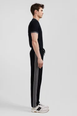 Pantalon jogging en coton mélangé noir coupe Regular passepoil jambes