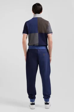 Pantalon jogging en coton mélangé bicolore bleu marine coupe Regular