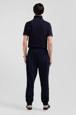 Pantalon jogging en coton mélangé bleu marine galon rayé coupe Regular