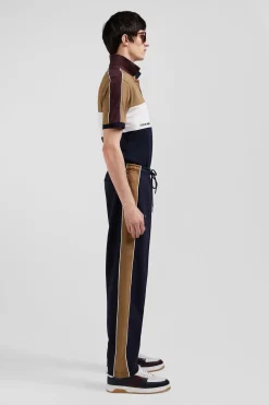 Pantalon jogging en coton mélangé camel coupe Regular passepoil jambes