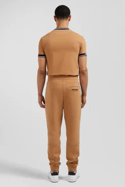 Pantalon jogging en coton mélangé camel galon rayé coupe Regular