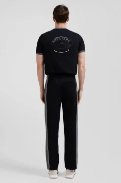 Pantalon jogging en coton mélangé noir coupe Regular passepoil jambes