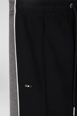 Pantalon jogging en coton mélangé noir coupe Regular passepoil jambes