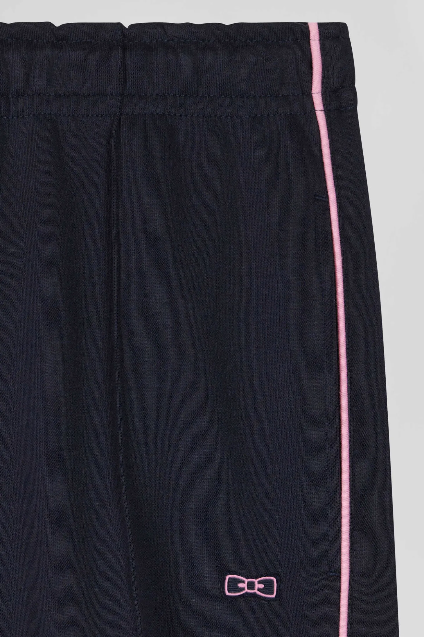 Pantalon jogging en coton mélangé bleu marine coupe Regular passepoil rose