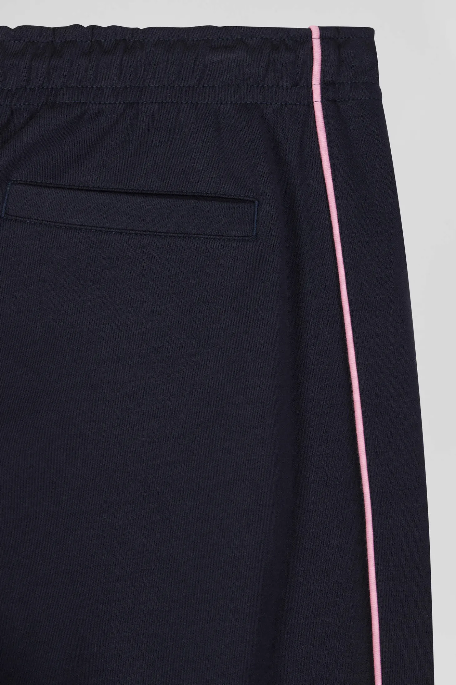 Pantalon jogging en coton mélangé bleu marine coupe Regular passepoil rose