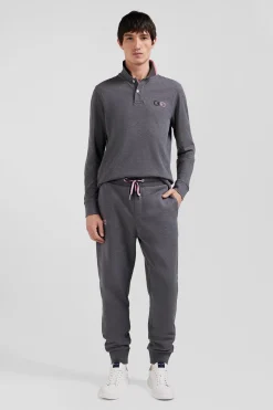 Pantalon jogging en molleton coton gratté gris coupe Regular