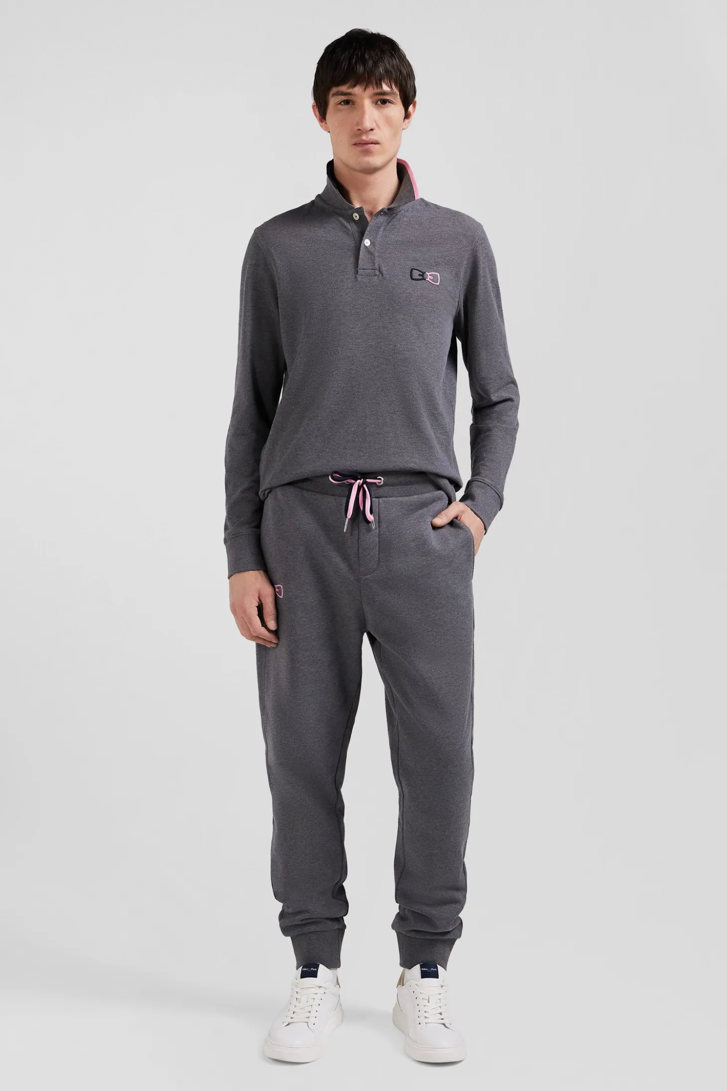 Pantalon jogging en molleton coton gratté gris coupe Regular
