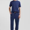 Pantalon jogging en molleton coton gratté bleu marine coupe Regular