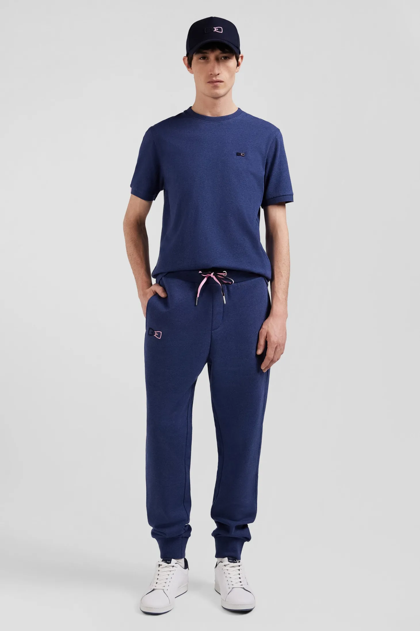 Pantalon jogging en molleton coton gratté bleu marine coupe Regular