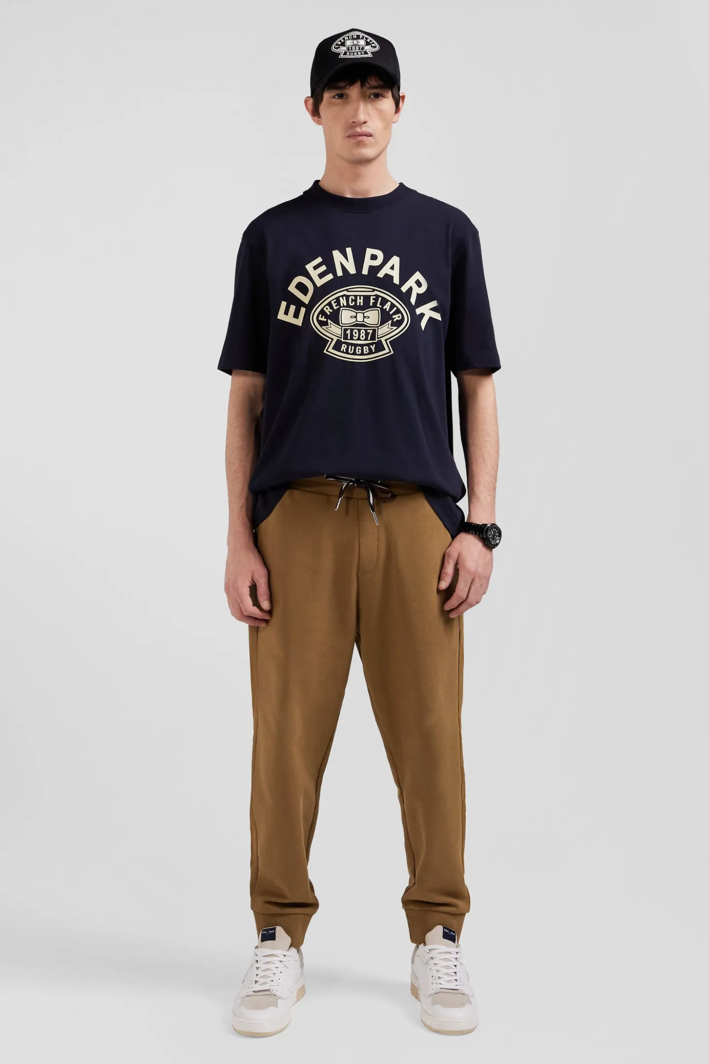 Pantalon jogging en molleton gratté camel coupe Relaxed