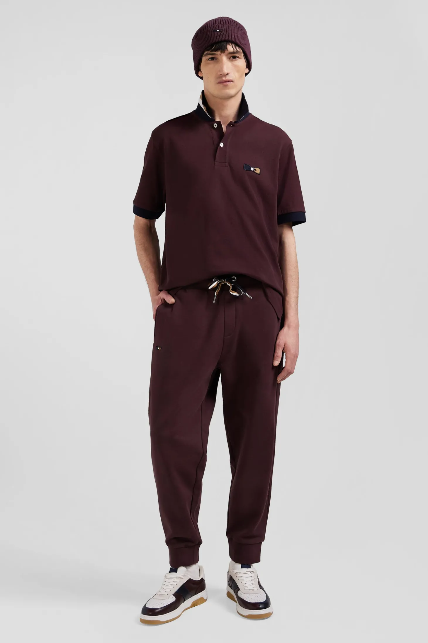 Pantalon jogging en molleton gratté bordeaux coupe Relaxed