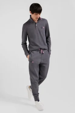 Pantalon jogging en molleton coton gratté gris coupe Regular