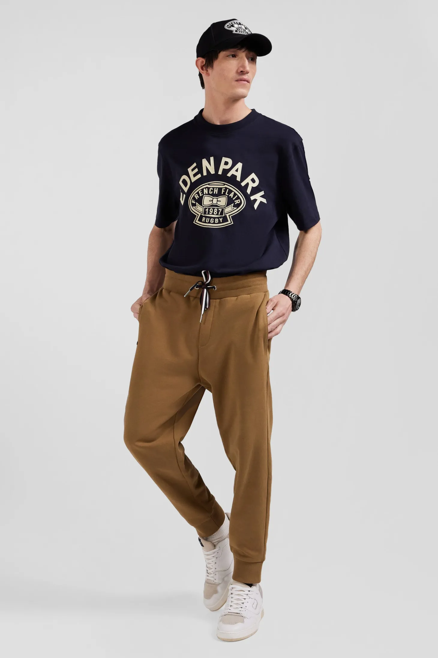 Pantalon jogging en molleton gratté camel coupe Relaxed