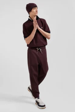 Pantalon jogging en molleton gratté bordeaux coupe Relaxed