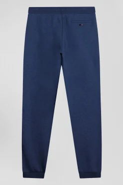 Pantalon jogging en molleton coton gratté bleu marine coupe Regular