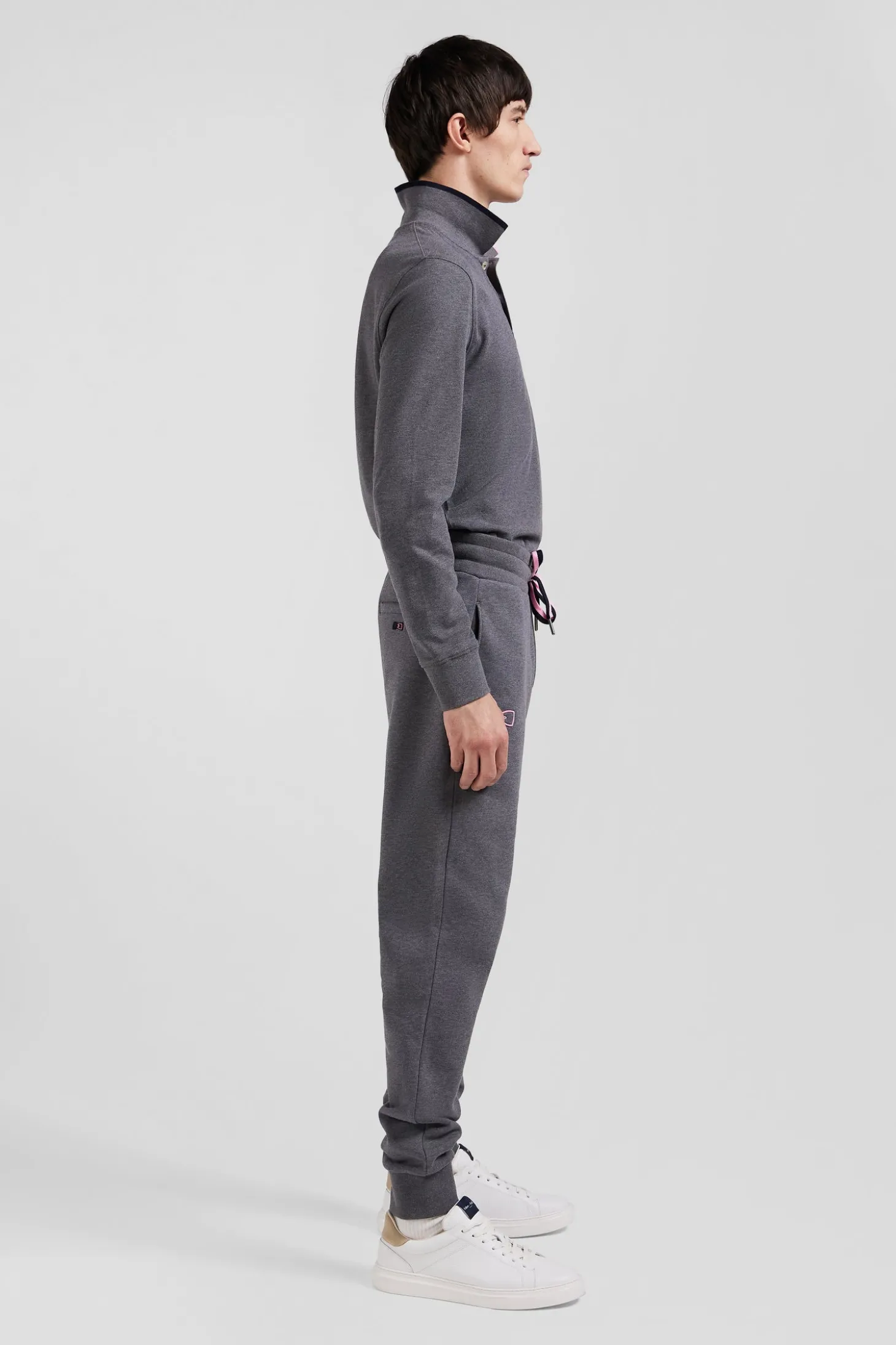 Pantalon jogging en molleton coton gratté gris coupe Regular